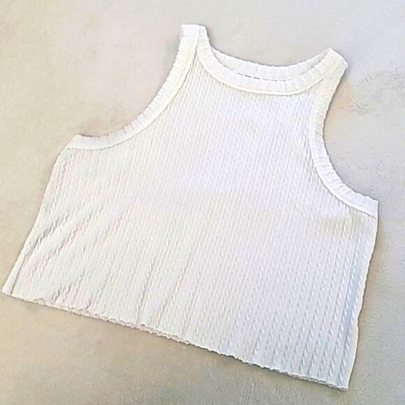 Arizona Jean Co Womens XL Woven Muscle Tee Cropped White Tank Top Aesthetic Boho - Picture 2 of 11